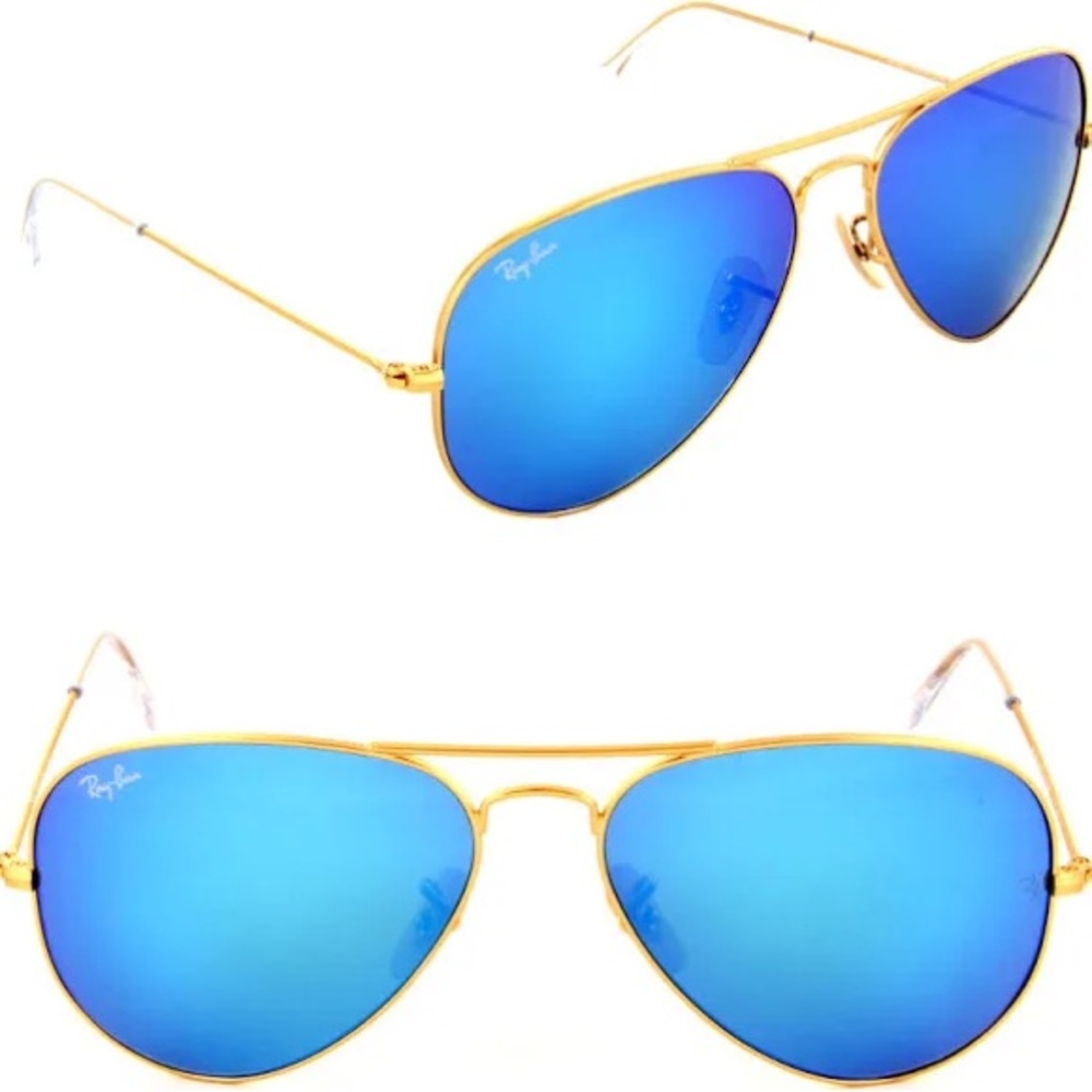 Ray-Ban Gold Frame Sunglasses with Vibrant Blue Lenses